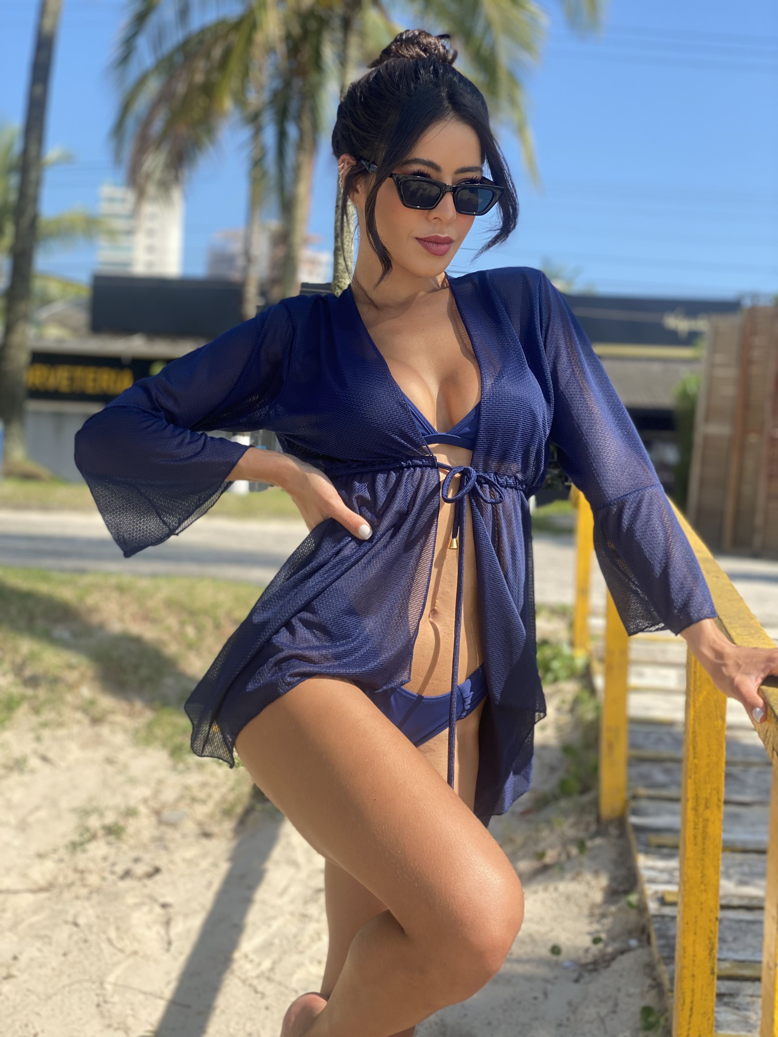 SAIDA DE PRAIA KIMONO CURTO TELA COM MANGA - JO FITNESS